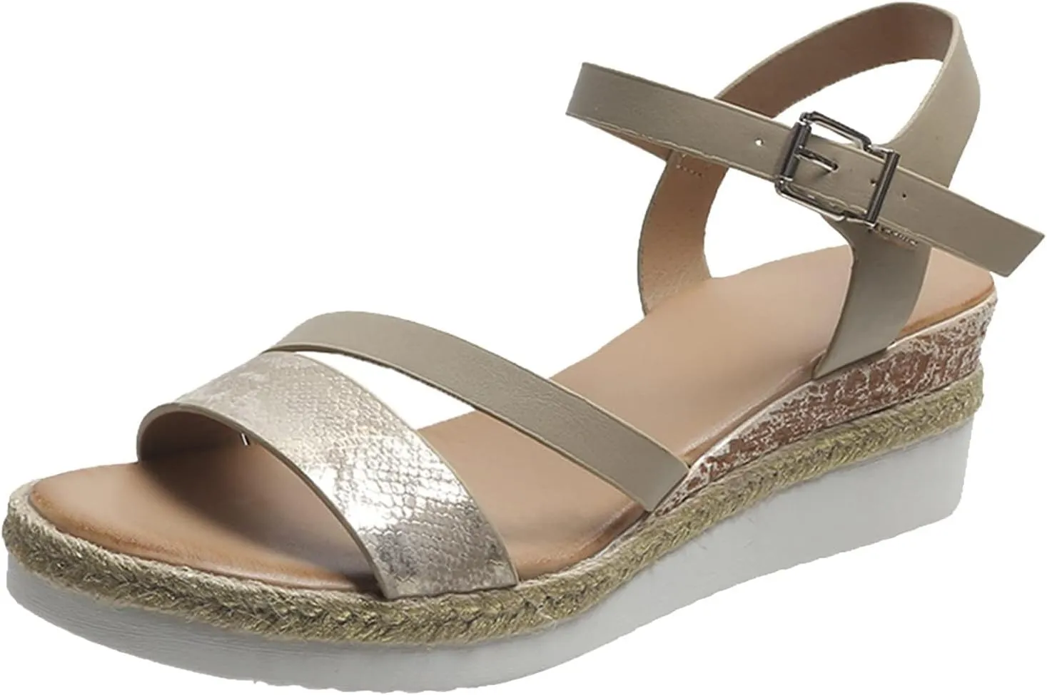 Women's Platform Espadrilles Wedge Sandals Comfortable Open Toe One Band Sandals Dressy Casual Summer Round Crisscross Sandal Stylish Espadrille Shoes Adjustable Ankle Strap Buckle