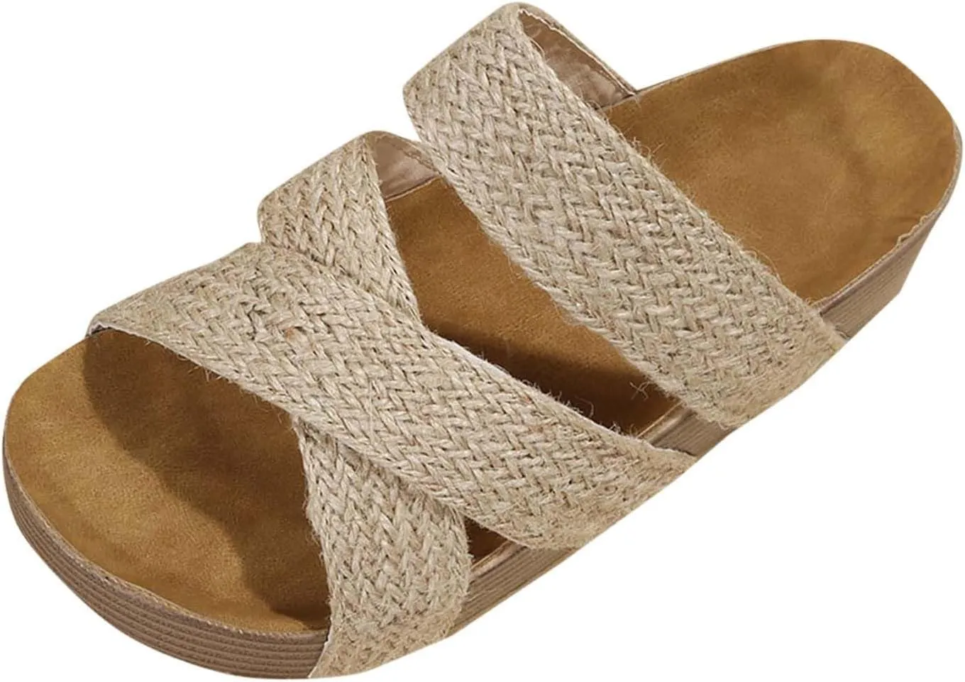 Women's Platform Sandals Flat Shoes Fashion Casual Hollow Open Toe and Lightweight Outdoor Slippers Flatform Crisscross Band Upper Slides Bohemia Raffia Wedge Espadrilles Slide Wedges