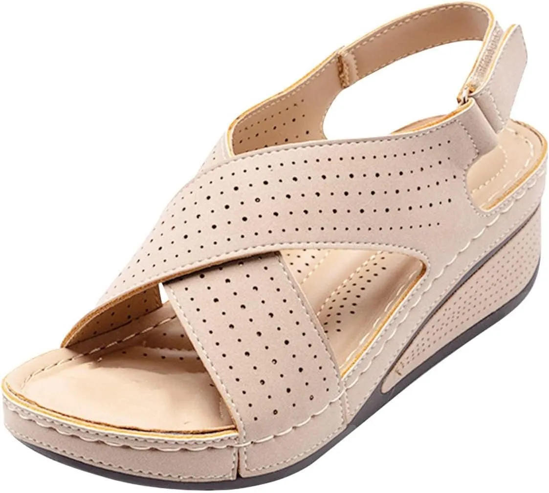 Women's Platform Wedge Sandal Open Toe Crisscross Summer Walking Shoes Flat Feet Open Toe Buckle Strap Beach Ladies Shoes