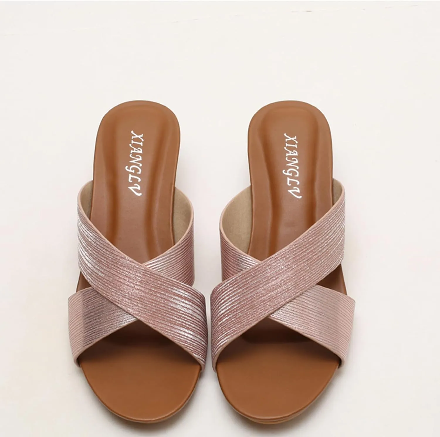 Womens Platform Wedge Sandals Open Toe Crisscross Slip On Slide Slippers Dressy Bohemian Summer Casual Beach Walking High Heels Shoes