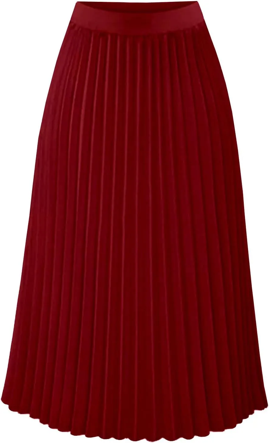 Women's Pleated Flare Midi Skirt High Waist Stretch A-Line Swing Skirts Flowy Elegant Party Casual Solid Dress