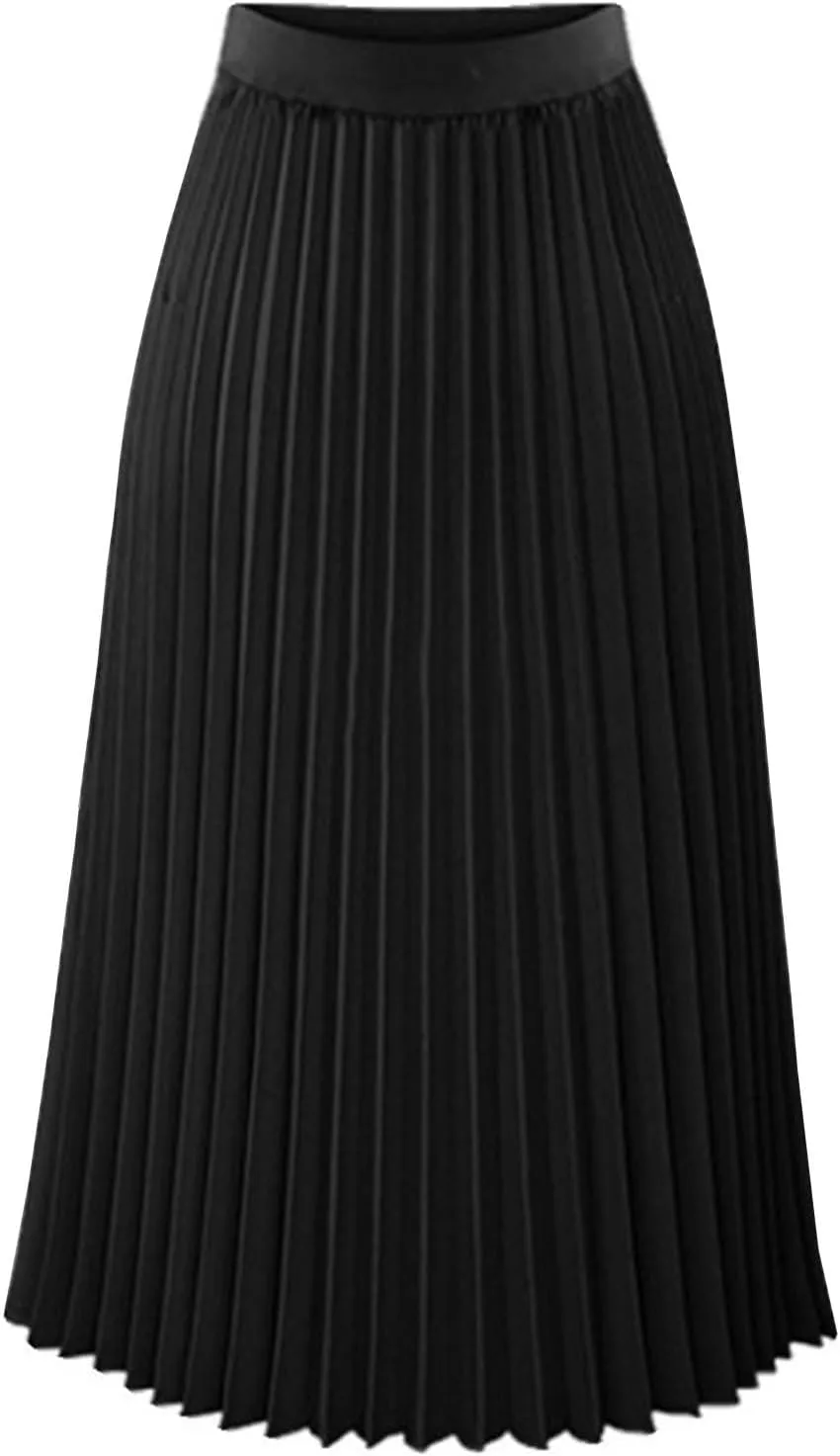 Women's Pleated Flare Midi Skirt High Waist Stretch A-Line Swing Skirts Flowy Elegant Party Casual Solid Dress