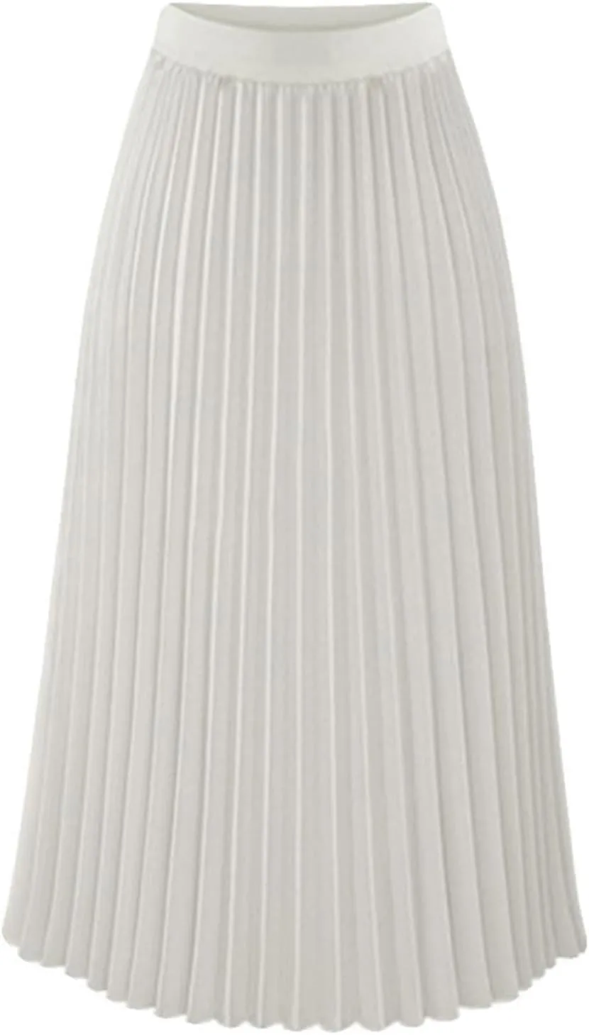 Women's Pleated Flare Midi Skirt High Waist Stretch A-Line Swing Skirts Flowy Elegant Party Casual Solid Dress