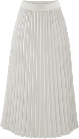 Women's Pleated Flare Midi Skirt High Waist Stretch A-Line Swing Skirts Flowy Elegant Party Casual Solid Dress