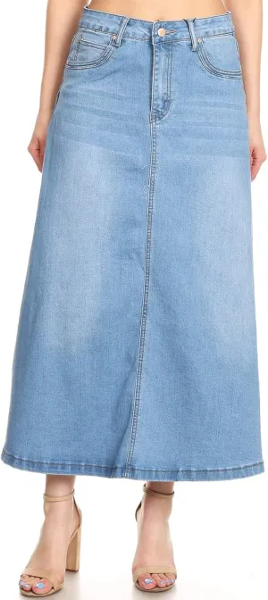 Womens Plus/Junior Size Mid Rise A-Line Long Jeans Maxi Denim Skirt