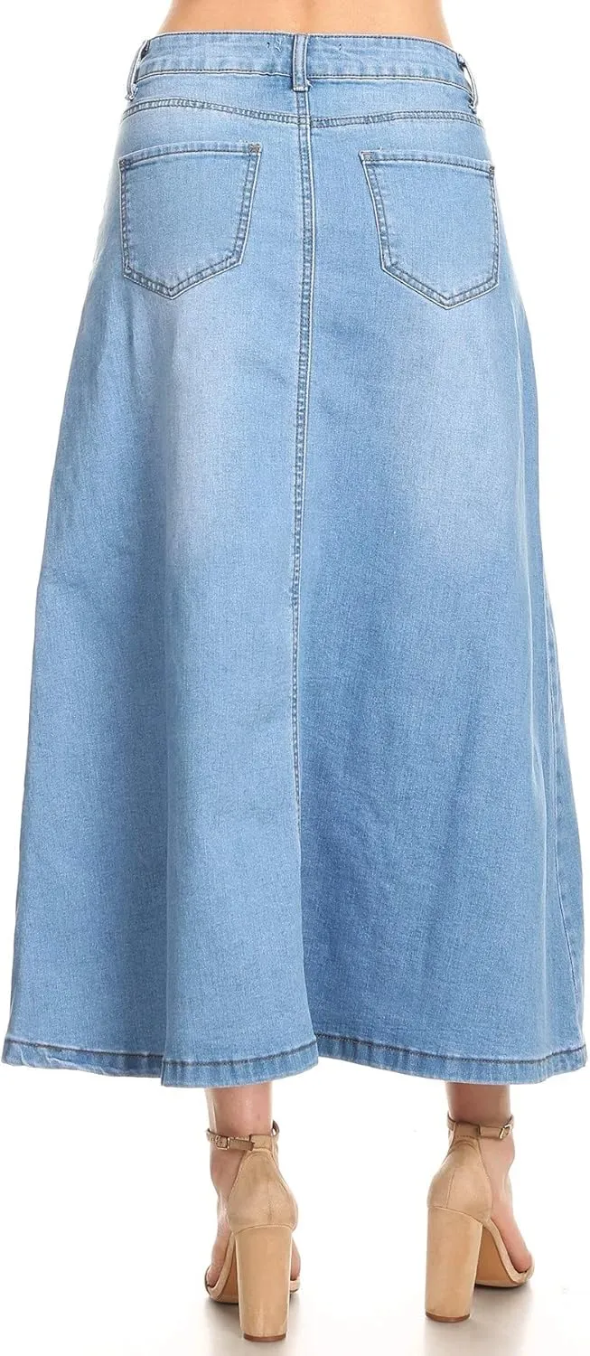 Womens Plus/Junior Size Mid Rise A-Line Long Jeans Maxi Denim Skirt