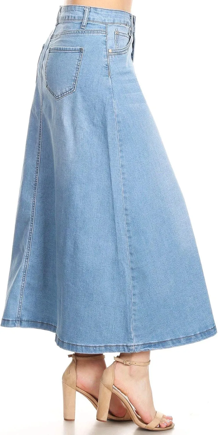 Womens Plus/Junior Size Mid Rise A-Line Long Jeans Maxi Denim Skirt