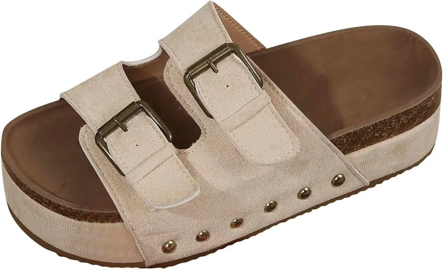 Womens Sandals Comfortable Dressy 2 Adjustable Buckle Slippers Sandal With Arch Support Slip On Outdoor Slipper Wedge Flats