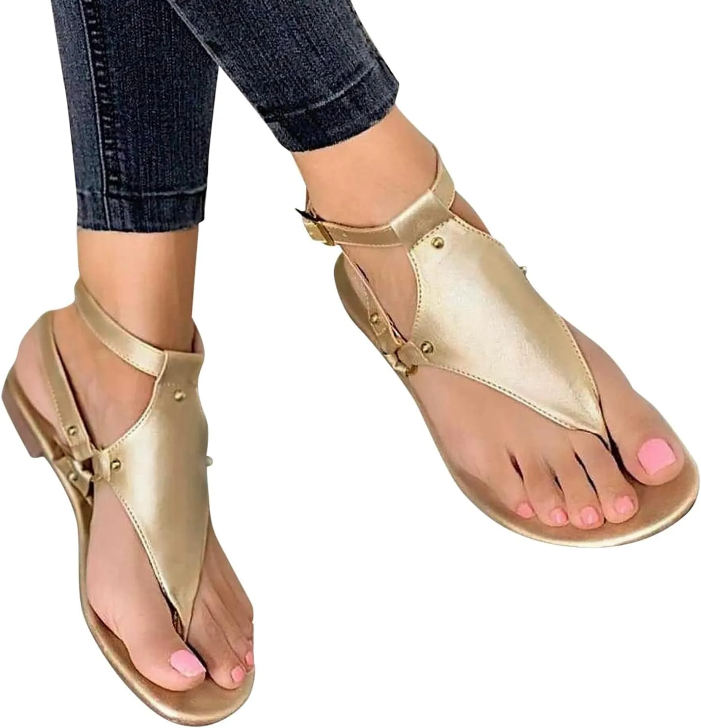 Womens Sandals Flats Shoes Summer Beach Bohemian Ankle Walking Strap Casual Flip Flops Comfortable Casual Slip on Beach Flat Sandal