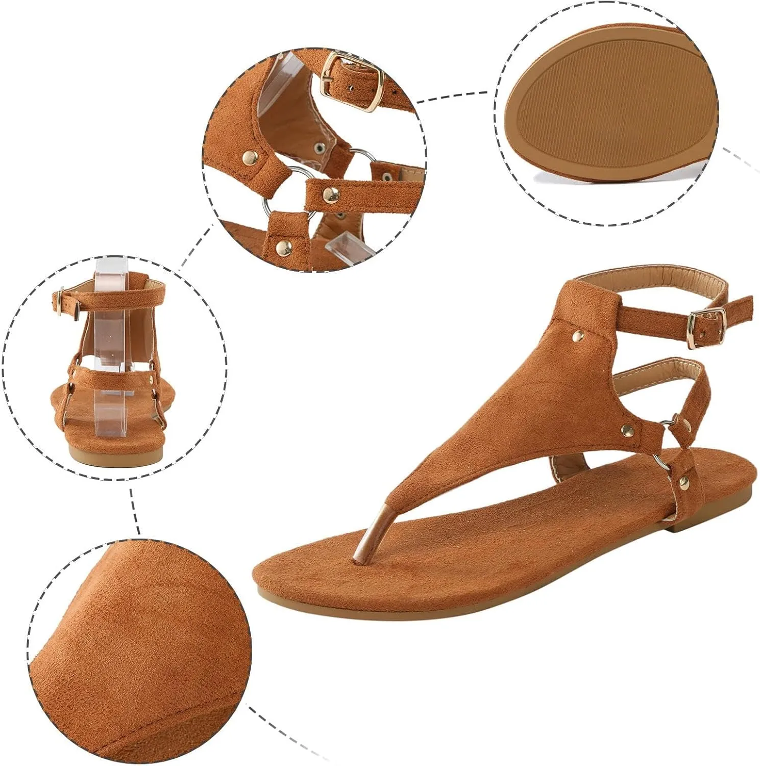 Womens Sandals Flats Shoes Summer Beach Bohemian Ankle Walking Strap Casual Flip Flops Comfortable Casual Slip on Beach Flat Sandal