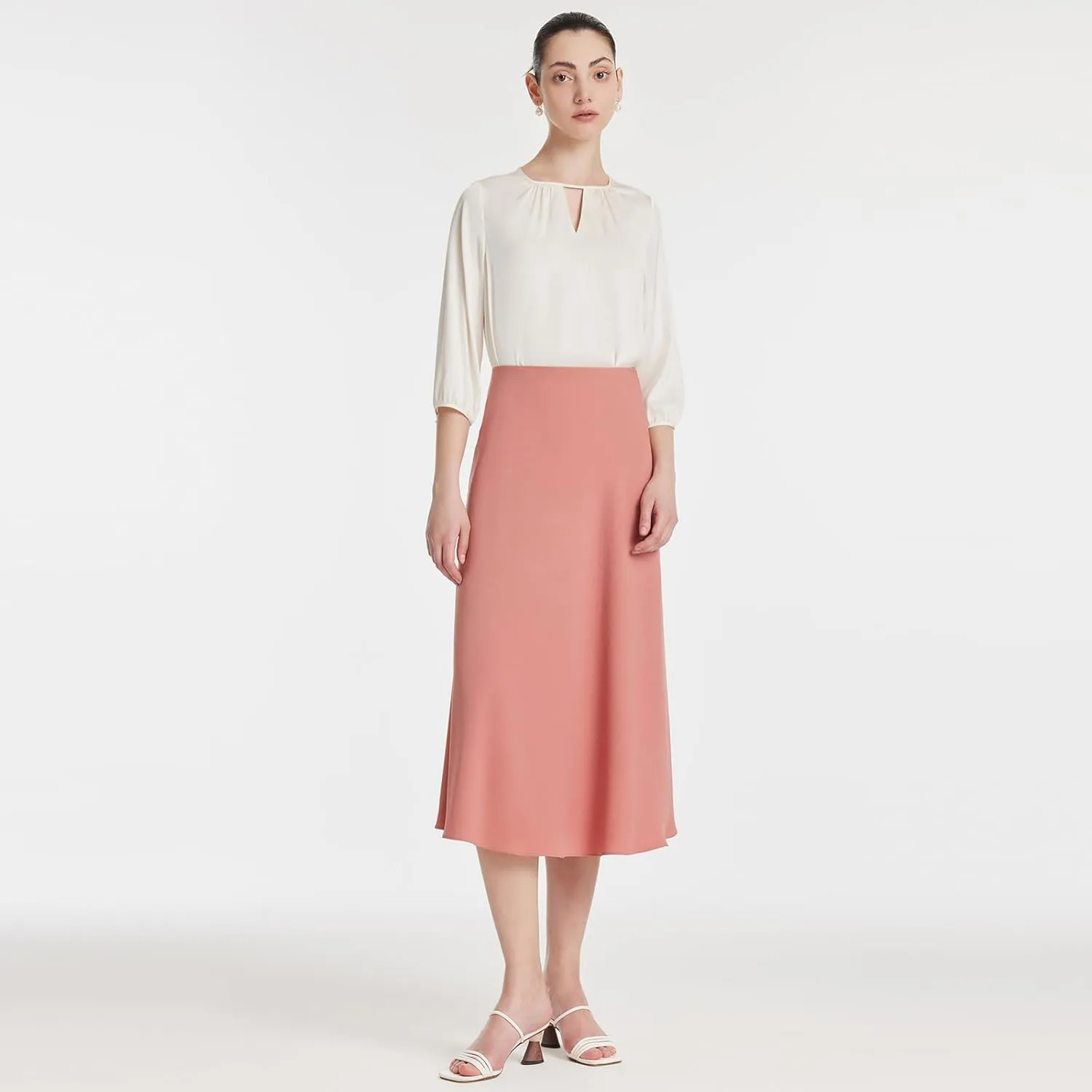 Women's Skirts High Waist Swing A Line Midi Boho Skirts for Women Trendy Summer Flowy Knee Length Skirt