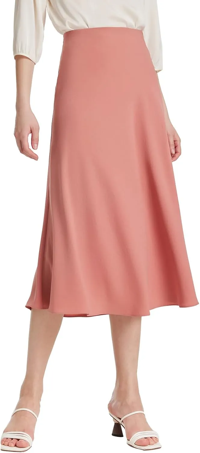 Women's Skirts High Waist Swing A Line Midi Boho Skirts for Women Trendy Summer Flowy Knee Length Skirt