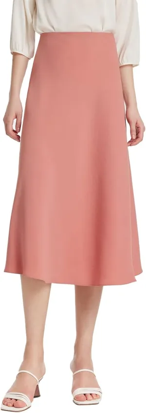 Women's Skirts High Waist Swing A Line Midi Boho Skirts for Women Trendy Summer Flowy Knee Length Skirt
