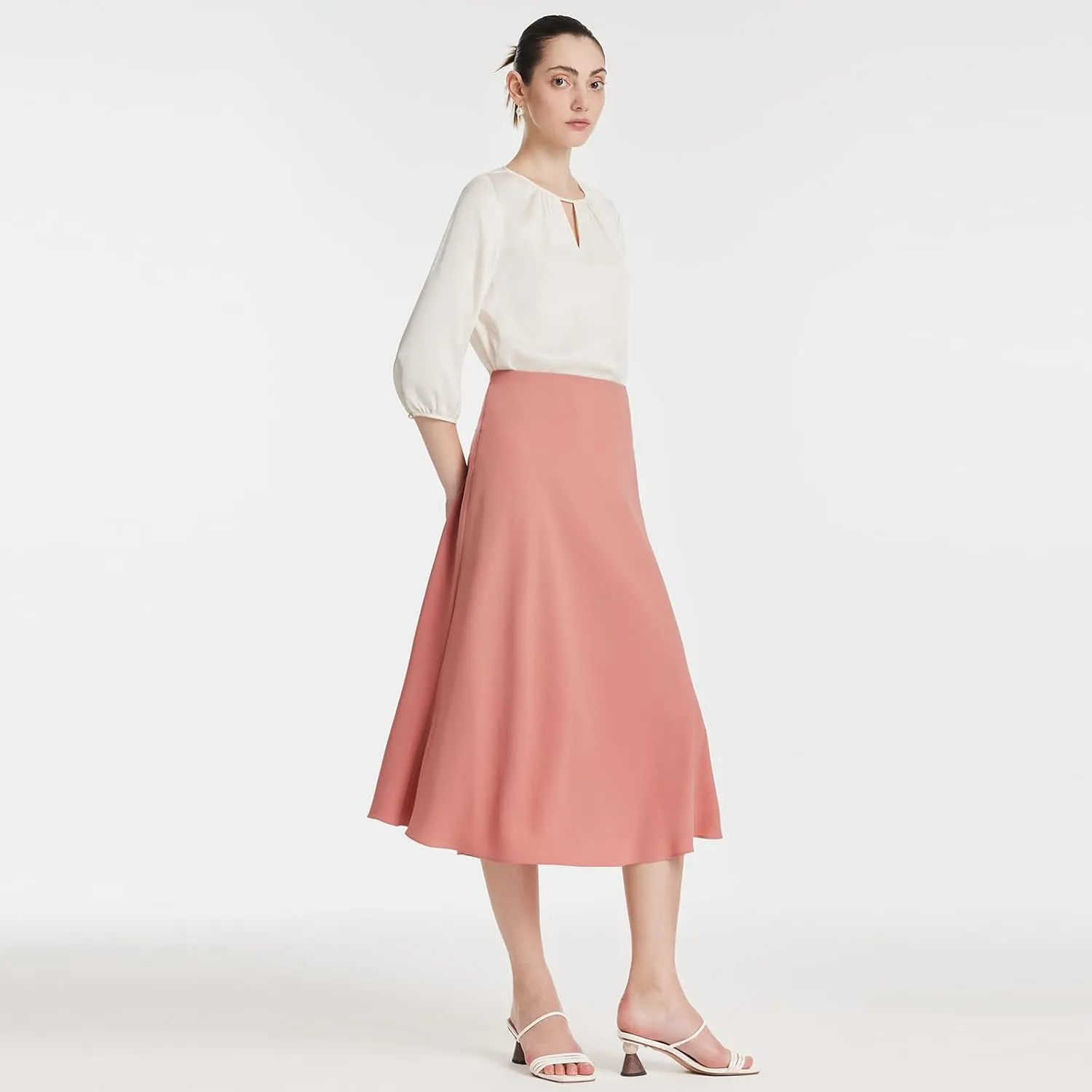 Women's Skirts High Waist Swing A Line Midi Boho Skirts for Women Trendy Summer Flowy Knee Length Skirt