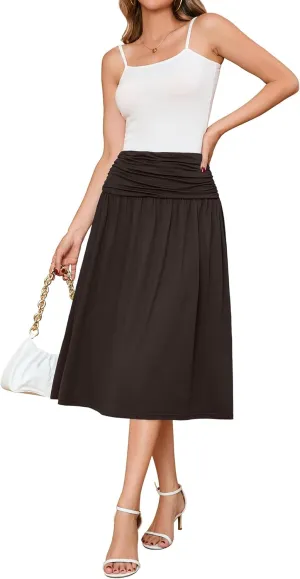 Women's Skirts Stretchy High Waist Flowy Knit Skirt for Women with Pockets(S-2XL)