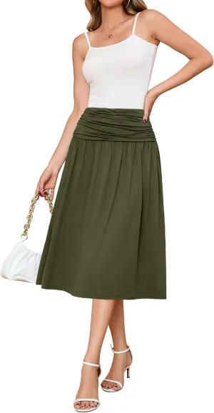 Women's Skirts Stretchy High Waist Flowy Knit Skirt for Women with Pockets(S-2XL)