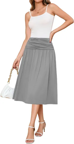 Women's Skirts Stretchy High Waist Flowy Knit Skirt for Women with Pockets(S-2XL)