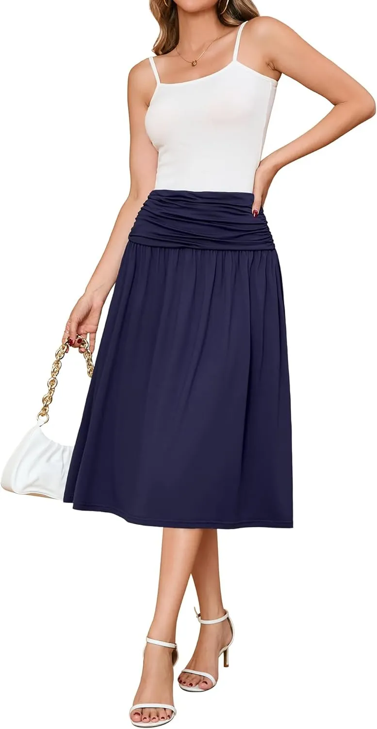 Women's Skirts Stretchy High Waist Flowy Knit Skirt for Women with Pockets(S-2XL)