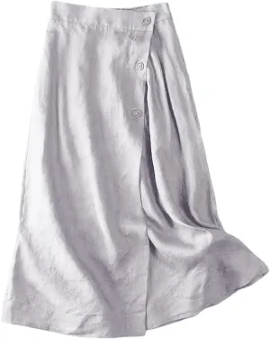Women's Skirts Women's Summer Linen Elastic Back Buttoned Swing A Line Skirt Casual Loose Trendy Beach Solid Maxi Skirts