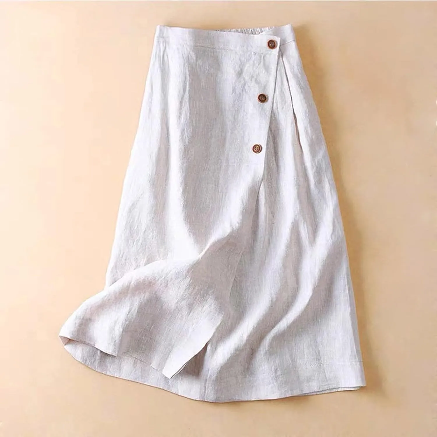 Women's Skirts Women's Summer Linen Elastic Back Buttoned Swing A Line Skirt Casual Loose Trendy Beach Solid Maxi Skirts