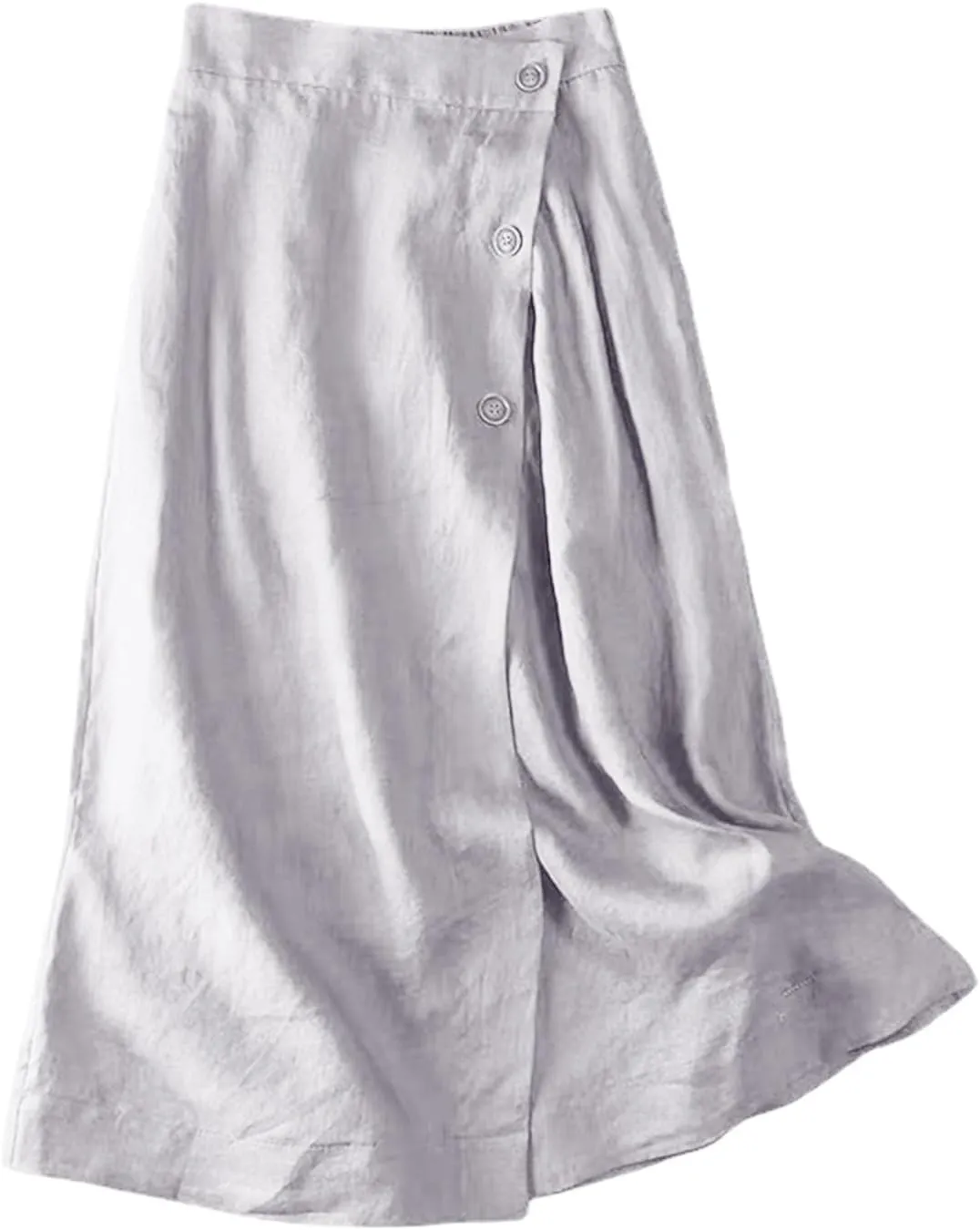 Women's Skirts Women's Summer Linen Elastic Back Buttoned Swing A Line Skirt Casual Loose Trendy Beach Solid Maxi Skirts