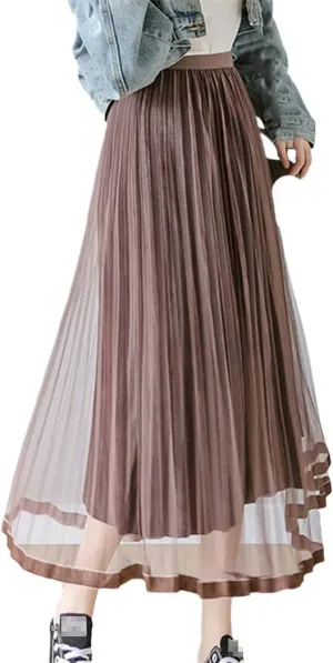 Women's Summer Pleated Skirt, Solid Color High Waist Midi Skirt, Spring Simple All-Match Midi Skirt