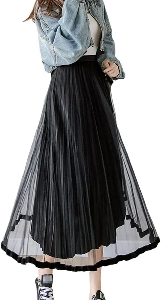 Women's Summer Pleated Skirt, Solid Color High Waist Midi Skirt, Spring Simple All-Match Midi Skirt