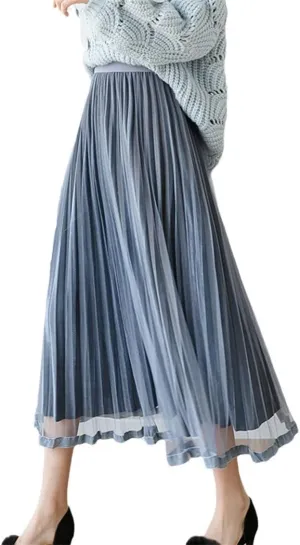 Women's Summer Pleated Skirt, Solid Color High Waist Midi Skirt, Spring Simple All-Match Midi Skirt