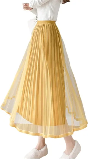 Women's Summer Pleated Skirt, Solid Color High Waist Midi Skirt, Spring Simple All-Match Midi Skirt