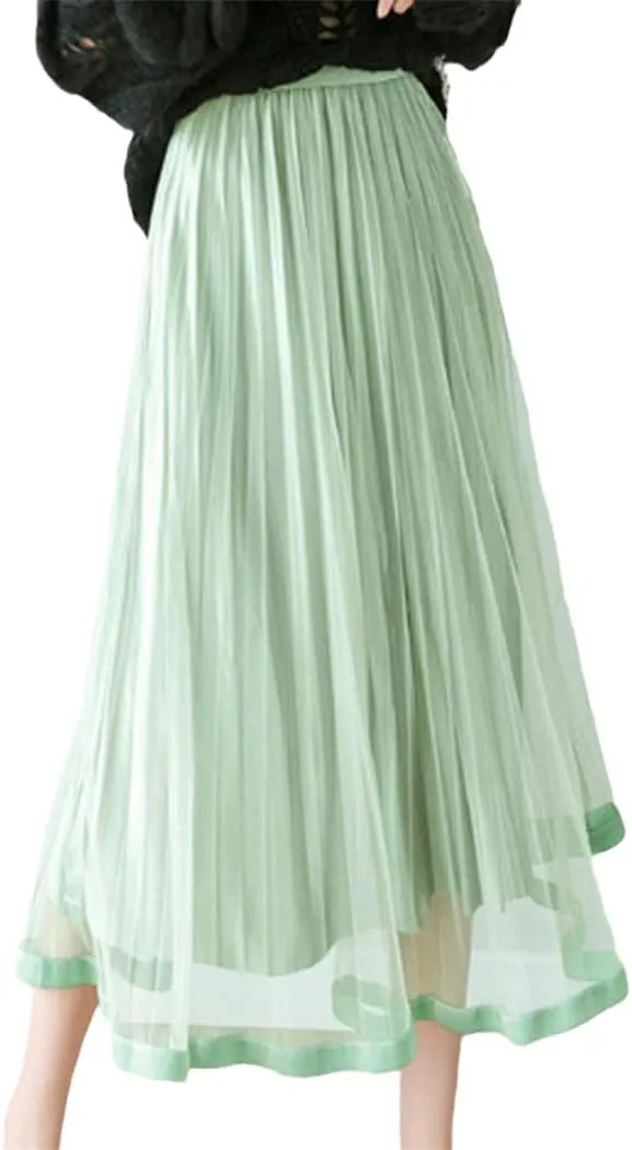 Women's Summer Pleated Skirt, Solid Color High Waist Midi Skirt, Spring Simple All-Match Midi Skirt