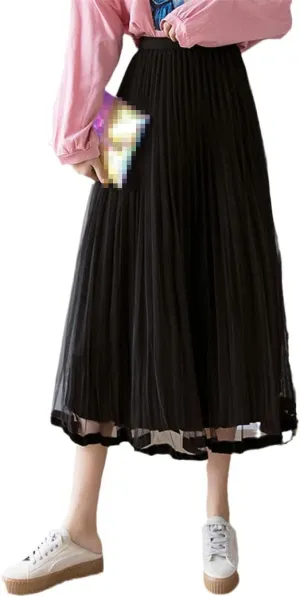 Women's Summer Pleated Skirt, Solid Color High Waist Midi Skirt, Spring Simple All-Match Midi Skirt