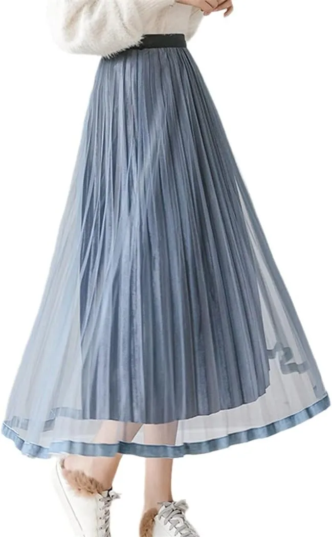 Women's Summer Pleated Skirt, Solid Color High Waist Midi Skirt, Spring Simple All-Match Midi Skirt