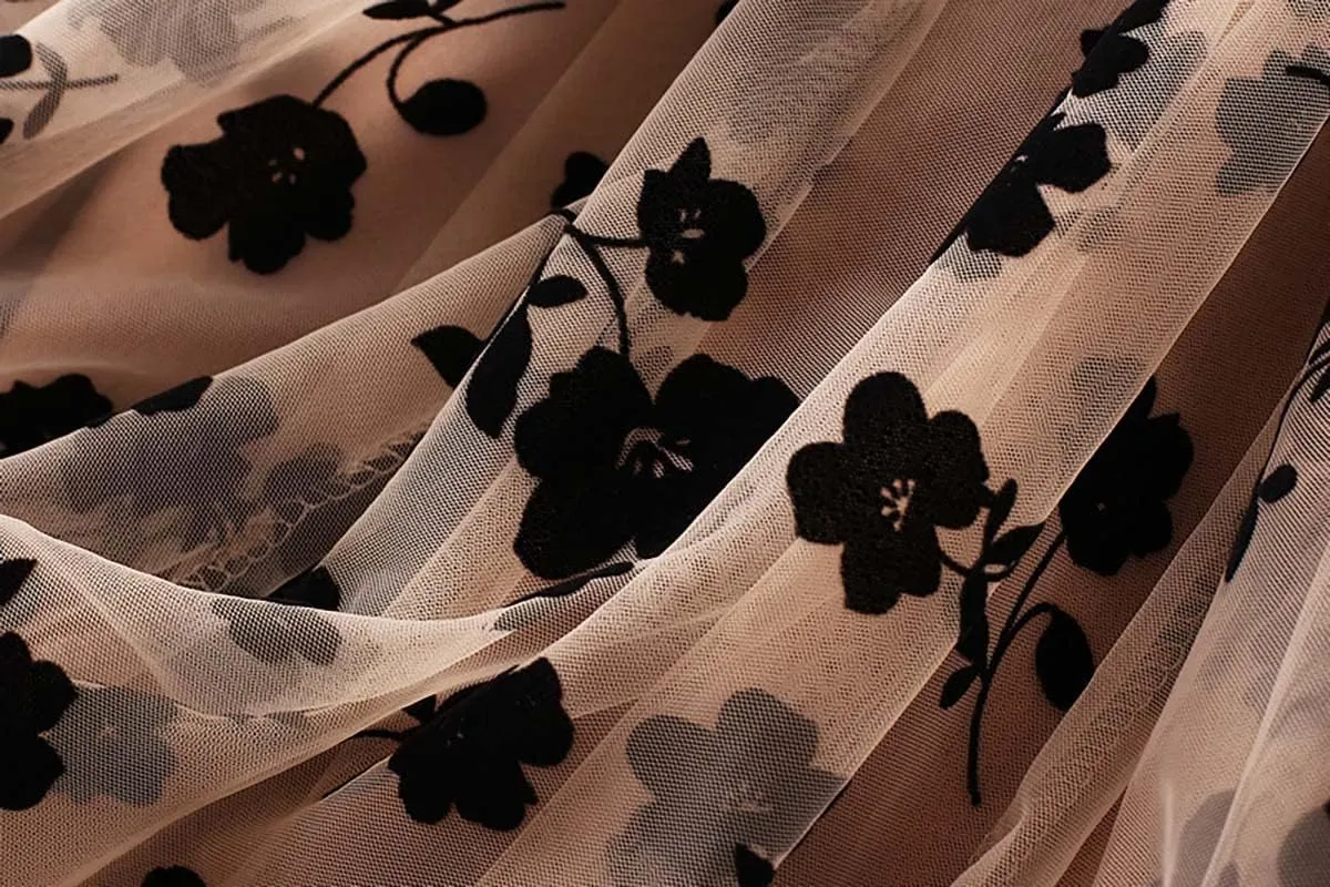 Women's Sweet Heart Print Elastic Waist Swing Dance Tulle Long Skirt