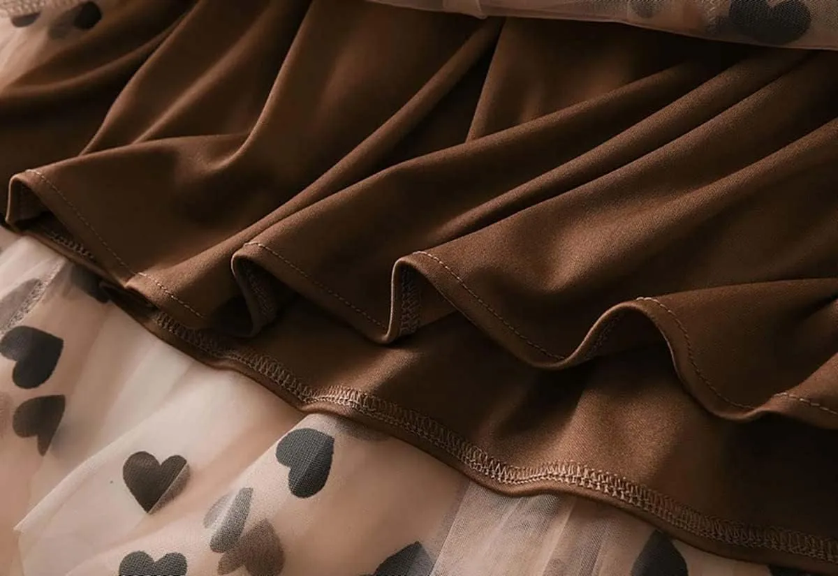 Women's Sweet Heart Print Elastic Waist Swing Dance Tulle Long Skirt