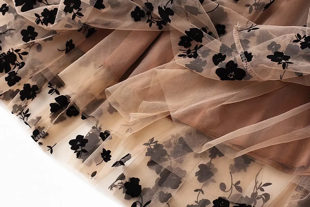 Women's Sweet Heart Print Elastic Waist Swing Dance Tulle Long Skirt