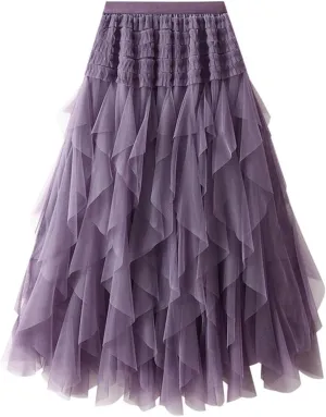 Women'S Tulle Skirt Elastic Waist Tutu Skirt Layered Puffy Fairy Skirts Mesh Layered Skirts Party Skirts