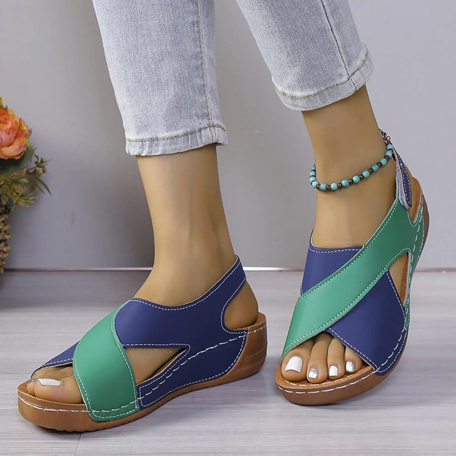 Women's Wedge Orthopedic Sandals 2025, Womens Crisscross Strap Open Toe Summer Shoes,Comfortable Orthopedic Sandals with Arch Support