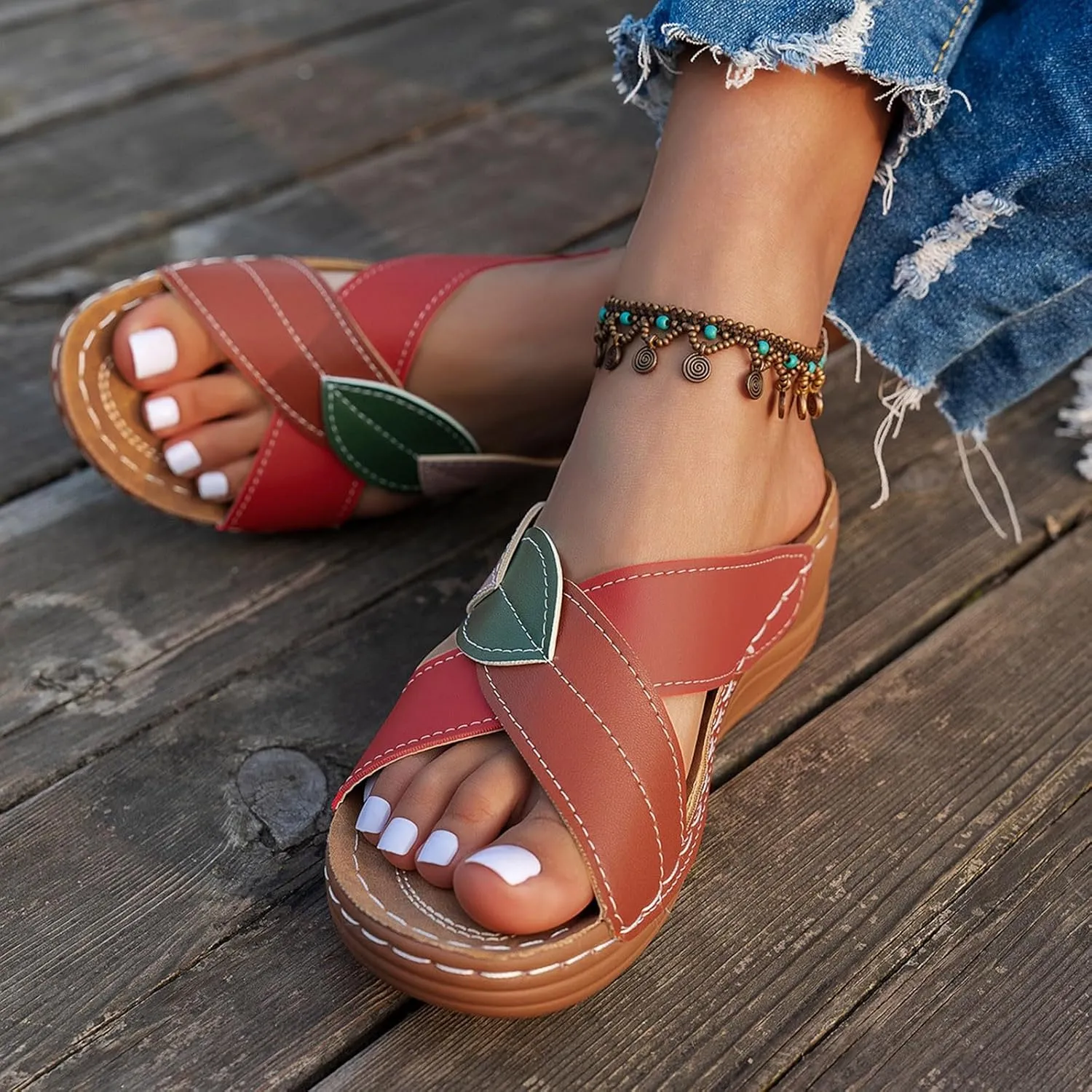 Womens Wedge Orthopedic Sandals Crisscross Strap Open Toe Summer Shoes Casual Boho Comfortable Orthopedic Sandals with Arch Support