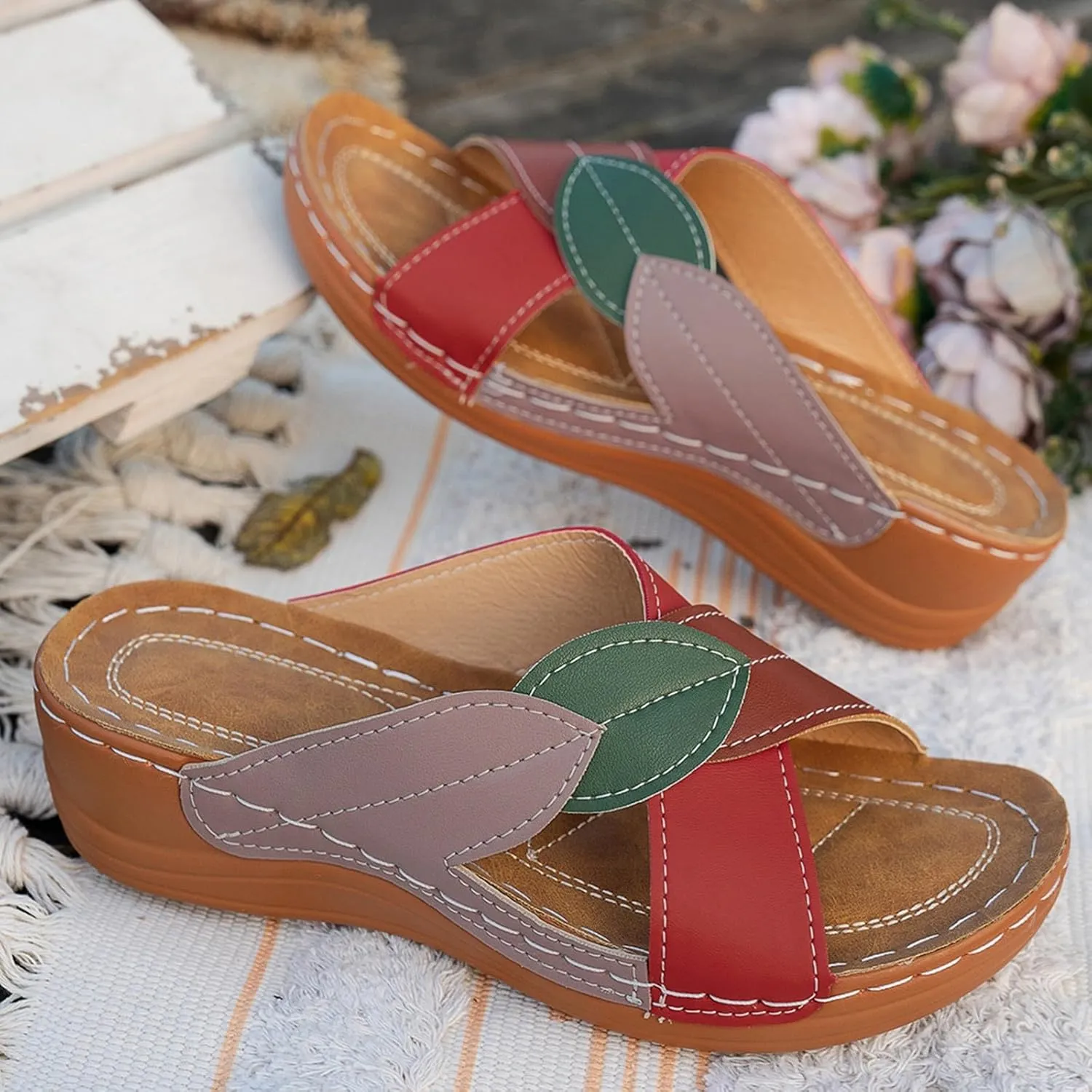 Womens Wedge Orthopedic Sandals Crisscross Strap Open Toe Summer Shoes Casual Boho Comfortable Orthopedic Sandals with Arch Support