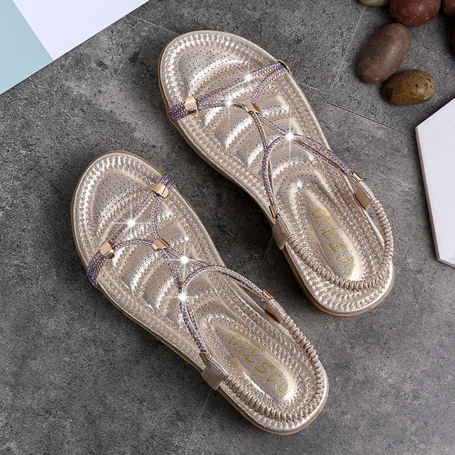 Women's Wedge Sandals Open Toe Elastic Ankle Strap Boho Sandals Slingback Arch Support Comfortable Sandals Beach Shoes