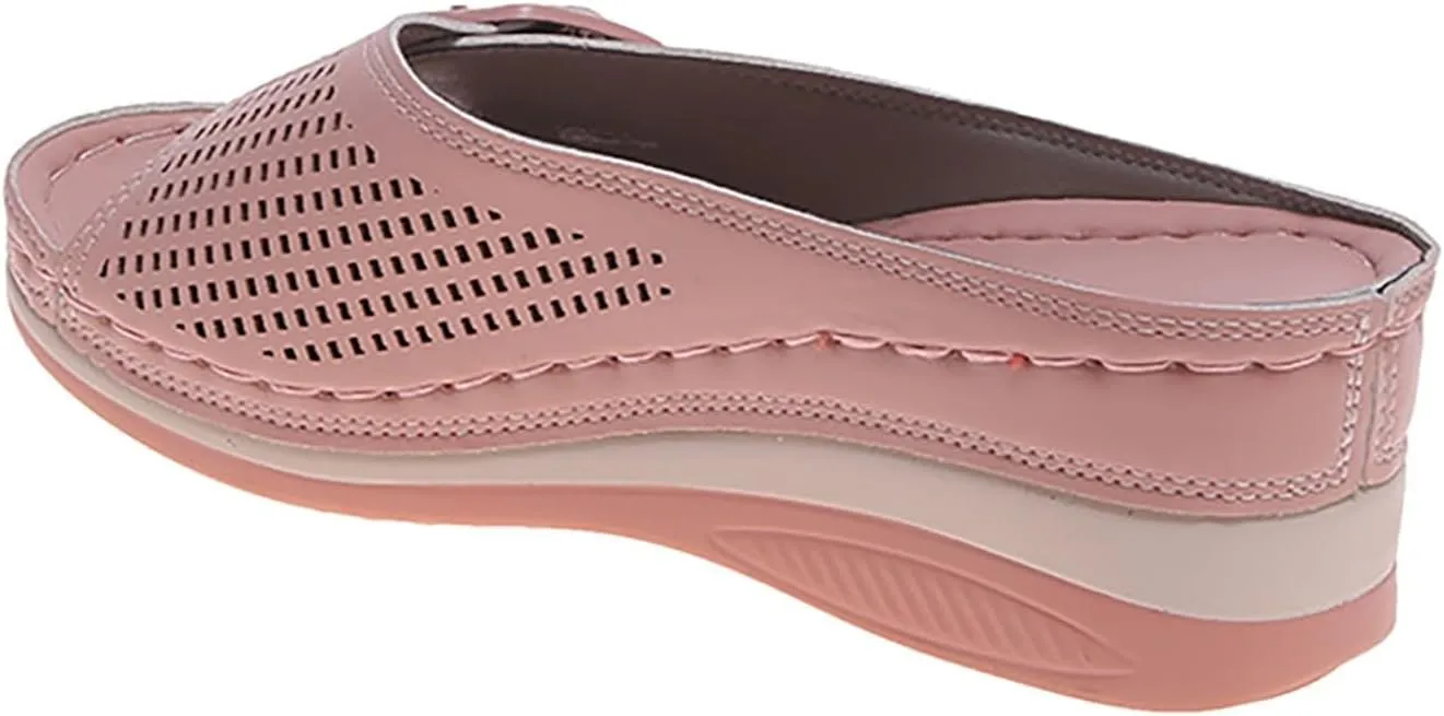 Womens Wedge Sandals Orthopedic Slippers for Women Open Toe Slip On Platform Slippers, Hollow Out Buckle Breathable Sandals Beach Comfortable Platform Wedges