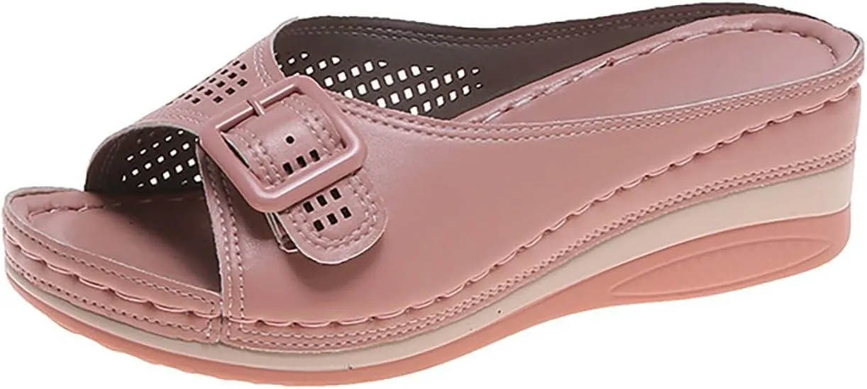 Womens Wedge Sandals Orthopedic Slippers for Women Open Toe Slip On Platform Slippers, Hollow Out Buckle Breathable Sandals Beach Comfortable Platform Wedges