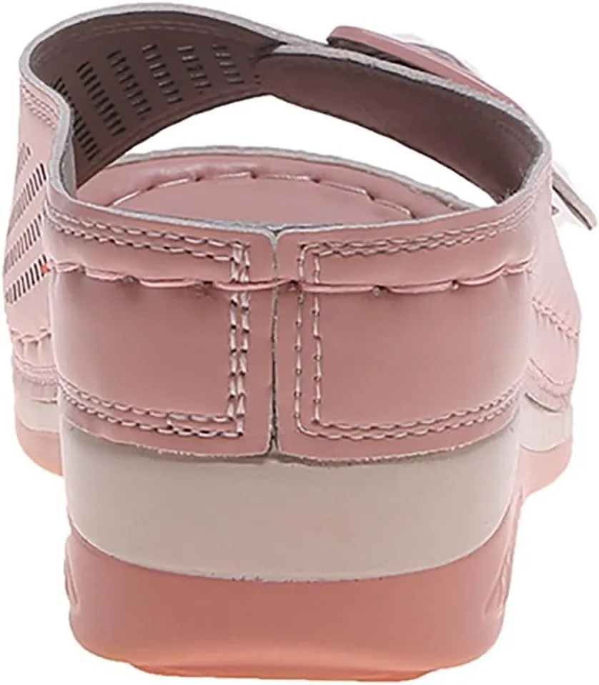 Womens Wedge Sandals Orthopedic Slippers for Women Open Toe Slip On Platform Slippers, Hollow Out Buckle Breathable Sandals Beach Comfortable Platform Wedges