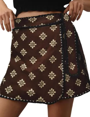 Womens Wrap Skort Printed Skirt Elastic Waist Short Mini Skirts with Side Tie