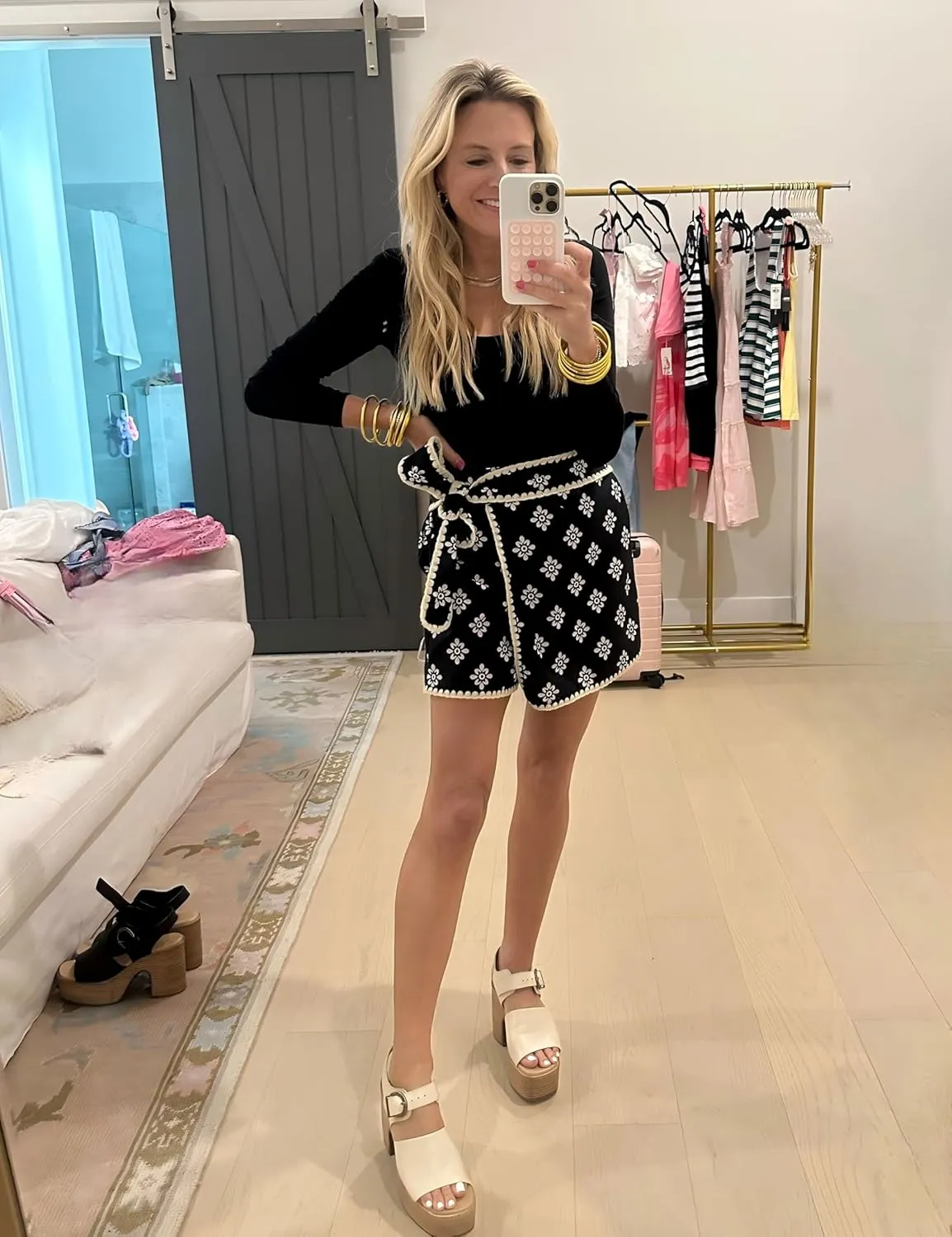 Womens Wrap Skort Printed Skirt Elastic Waist Short Mini Skirts with Side Tie