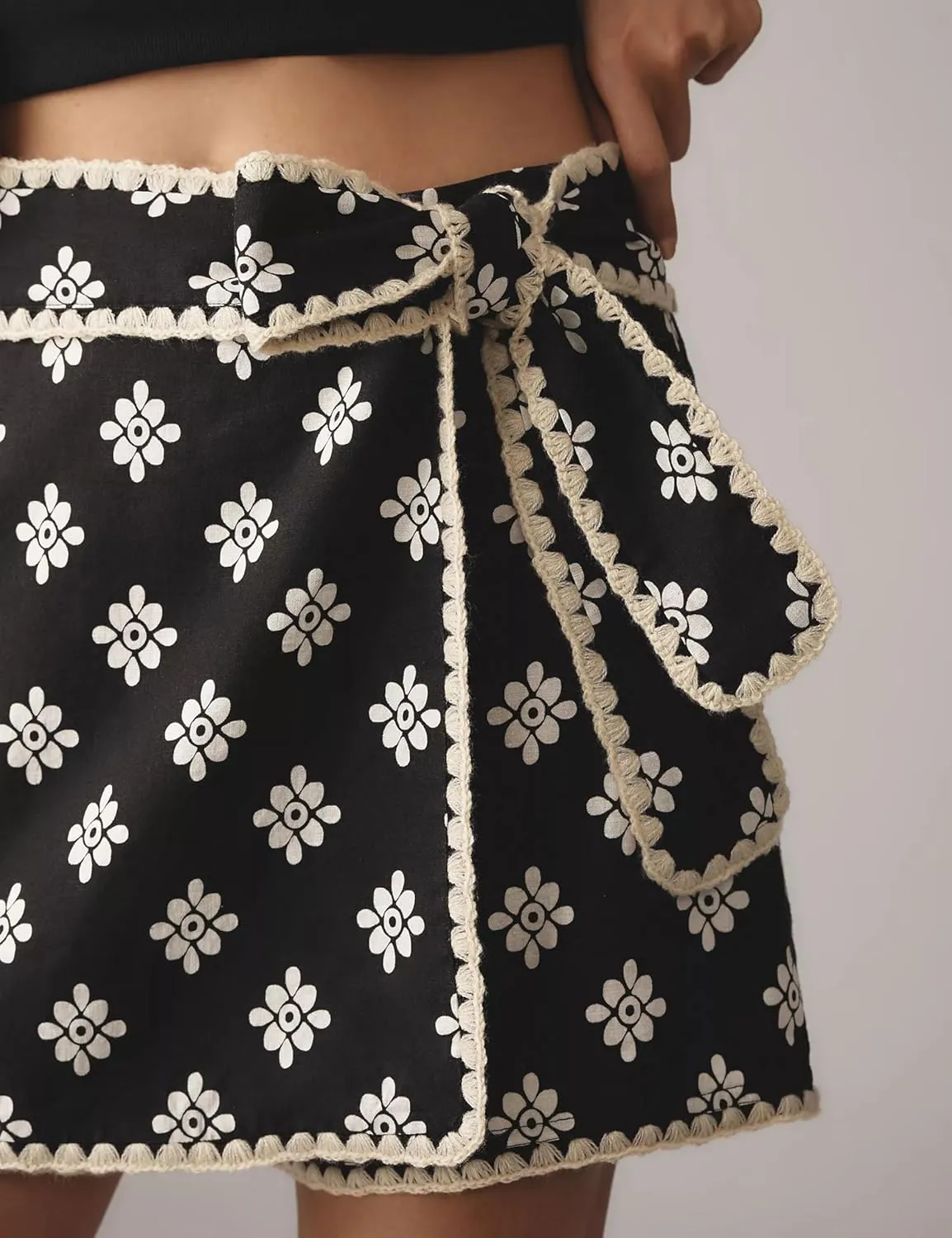 Womens Wrap Skort Printed Skirt Elastic Waist Short Mini Skirts with Side Tie