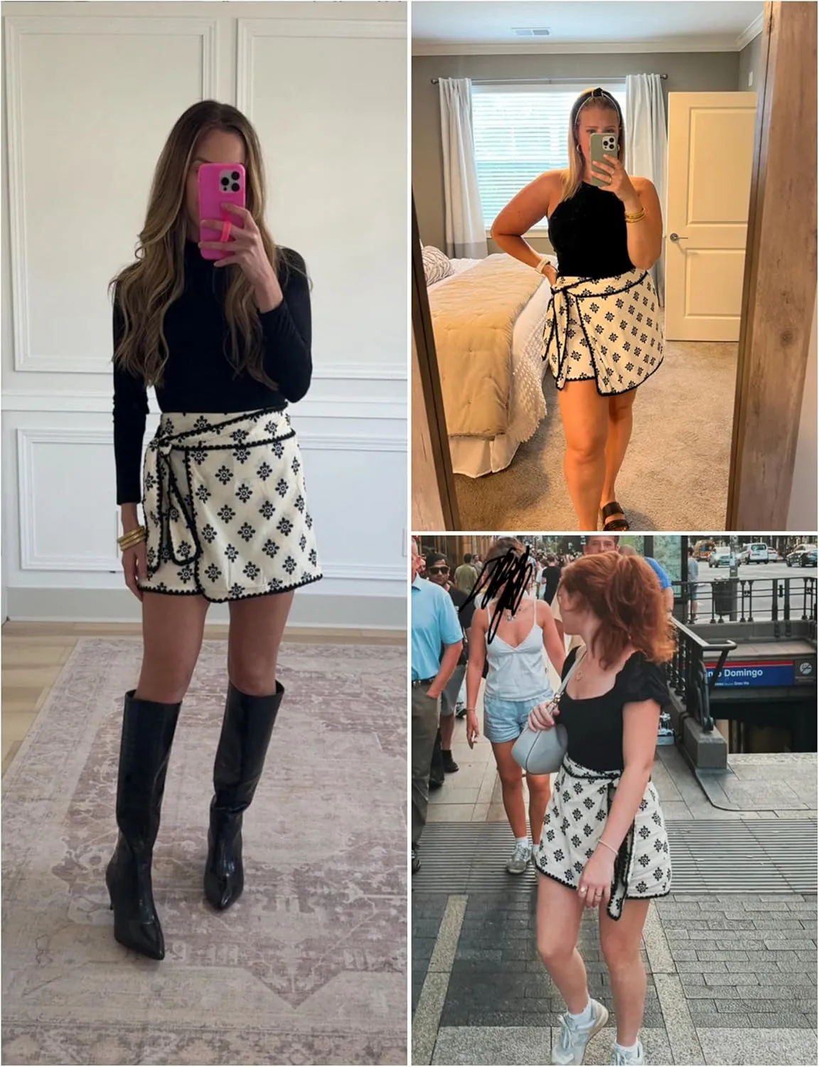 Womens Wrap Skort Printed Skirt Elastic Waist Short Mini Skirts with Side Tie