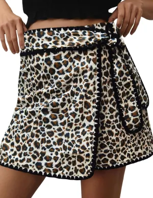 Womens Wrap Skort Printed Skirt Elastic Waist Short Mini Skirts with Side Tie