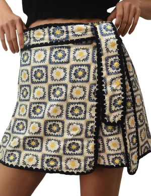 Womens Wrap Skort Printed Skirt Elastic Waist Short Mini Skirts with Side Tie