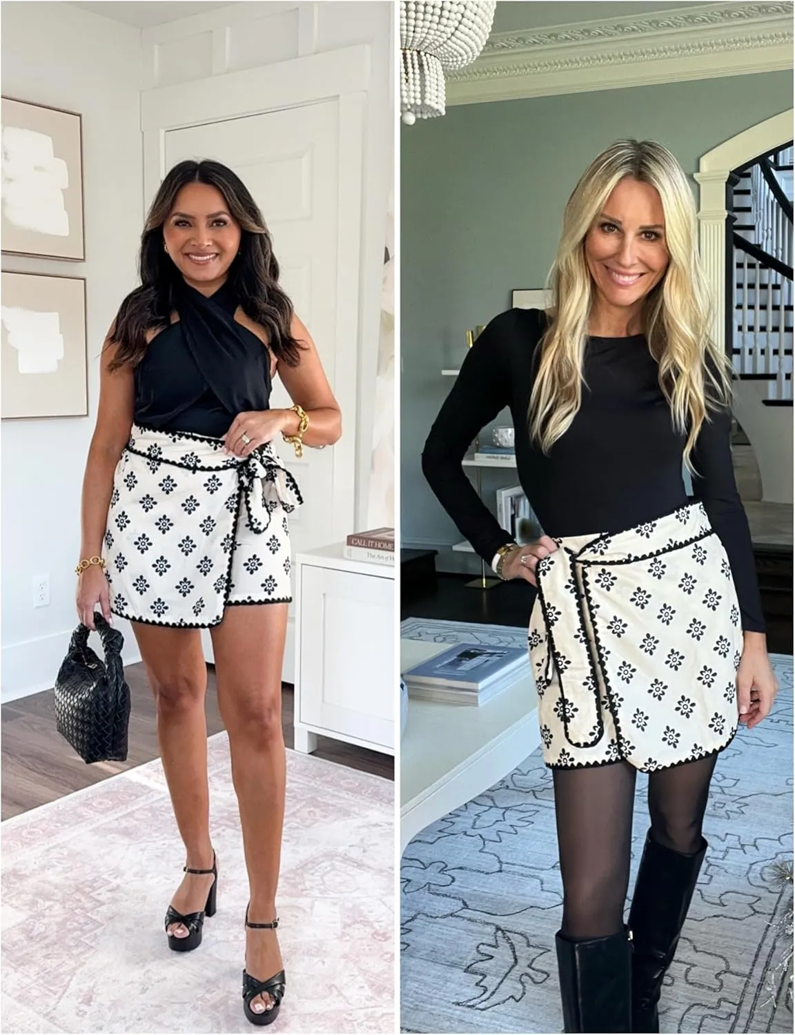 Womens Wrap Skort Printed Skirt Elastic Waist Short Mini Skirts with Side Tie